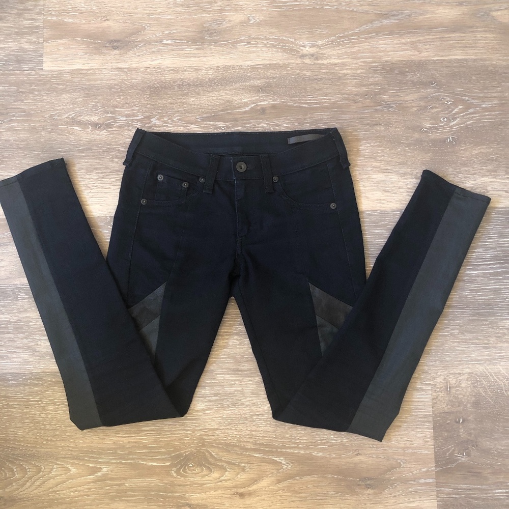 🎉2xHP🎉 Rag & Bone Midnight Leather Trim Skinny Jeans - Picture 5 of 13